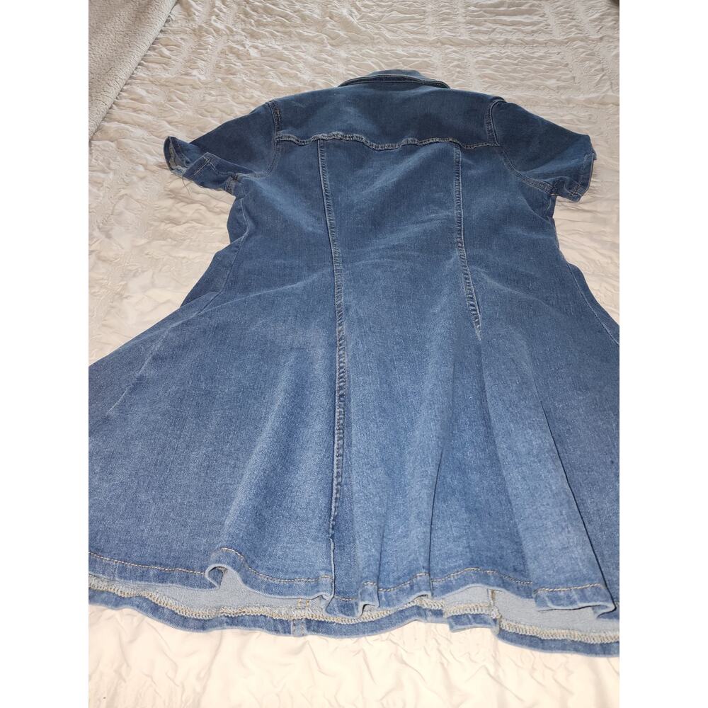 Short Sleeve Wash Stretch Denim Mini Dress SZ L - Picture 5 of 9